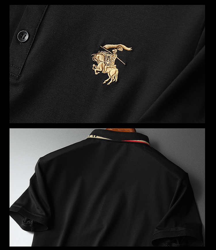 巴宝莉套装夏季欧洲站丝光棉休闲套装男士潮牌战马刺绣短袖polo衫短裤