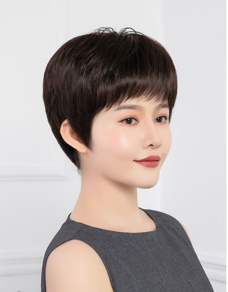 aidahngj夏季轻薄款短发中老年假发女全头套逼真头发假发女短发真发送