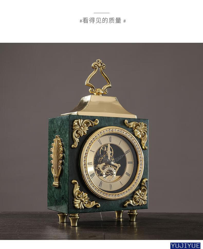 大理石老式铜座钟欧式复古钟表摆件客厅时钟台式静音摆钟桌面坐钟