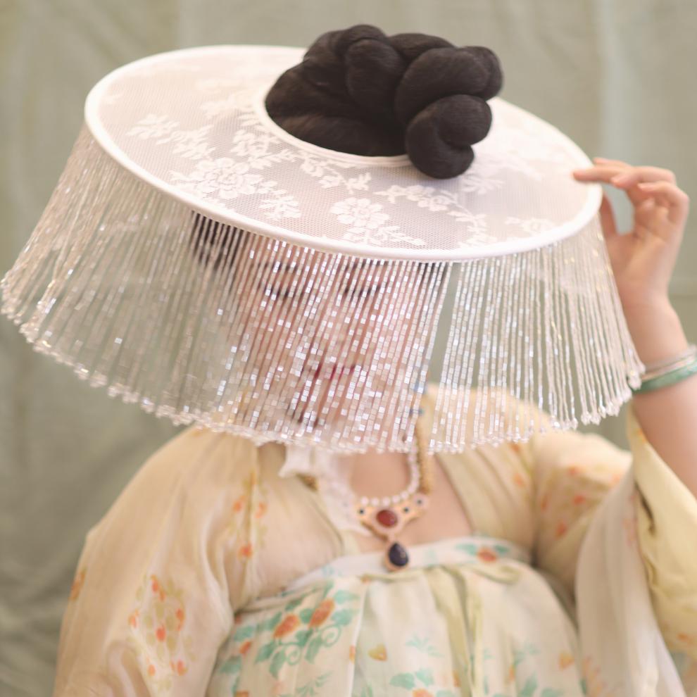 斗笠帽面纱古风帷帽多款长流苏薄纱蕾丝汉服幕篱唐风好看 黑色 帷帽