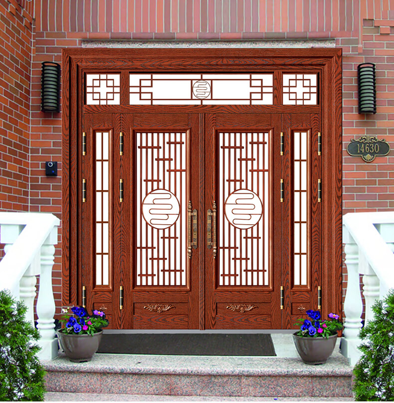 锌合金别墅大门玻璃门入户对开门农村自建房进户门家用双开门定制