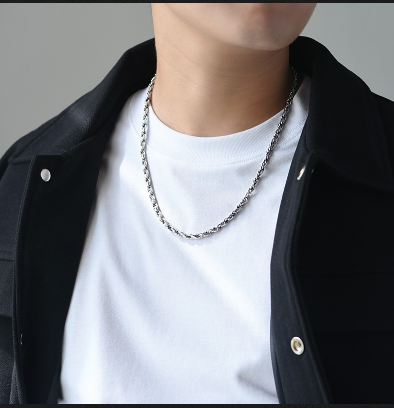 萃工匠s925银项链男个性编织男士项链颈链韩版复古配链饰品44长度50cm