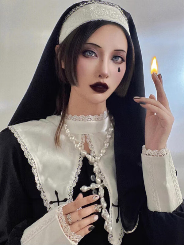 修女连衣裙万圣节穿搭女巫服装cos服暗黑系洛丽塔裙子哥特lolita官方