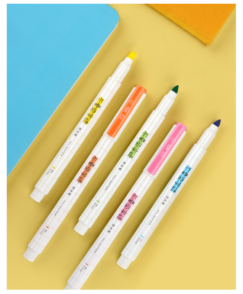 开学季 点石ds-830速干荧光笔学生用单头不晕染不透纸彩色笔5色套装