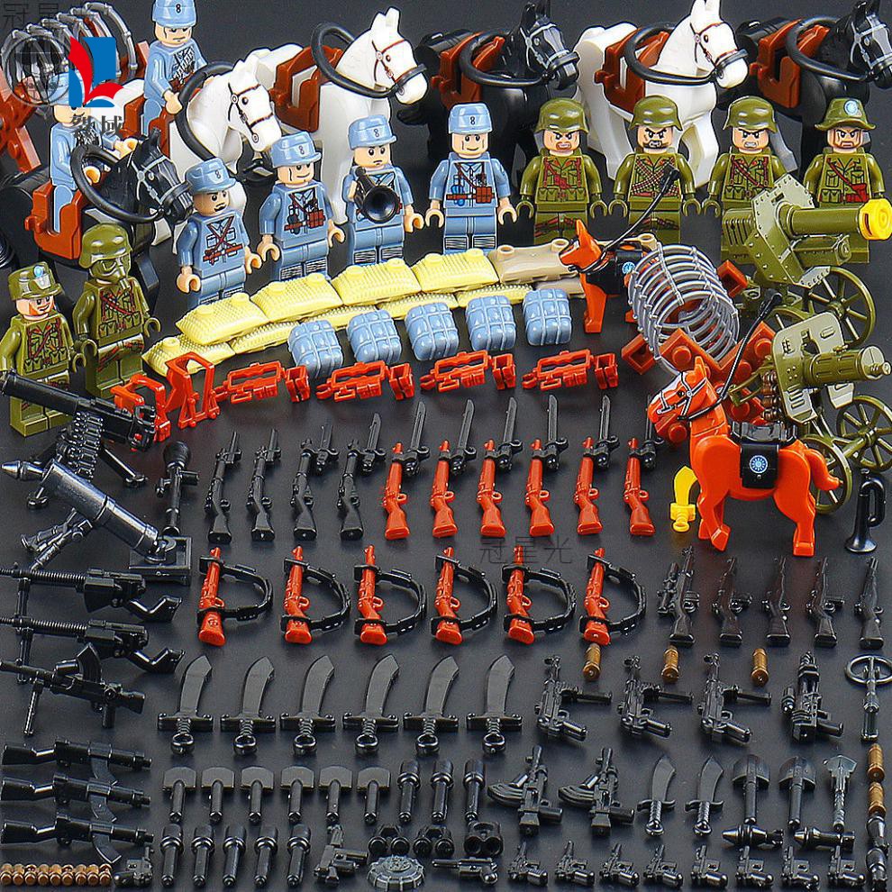 乐高积木八路军人仔军事特种兵小人男孩拼装积木玩具八路骑兵团6人配6