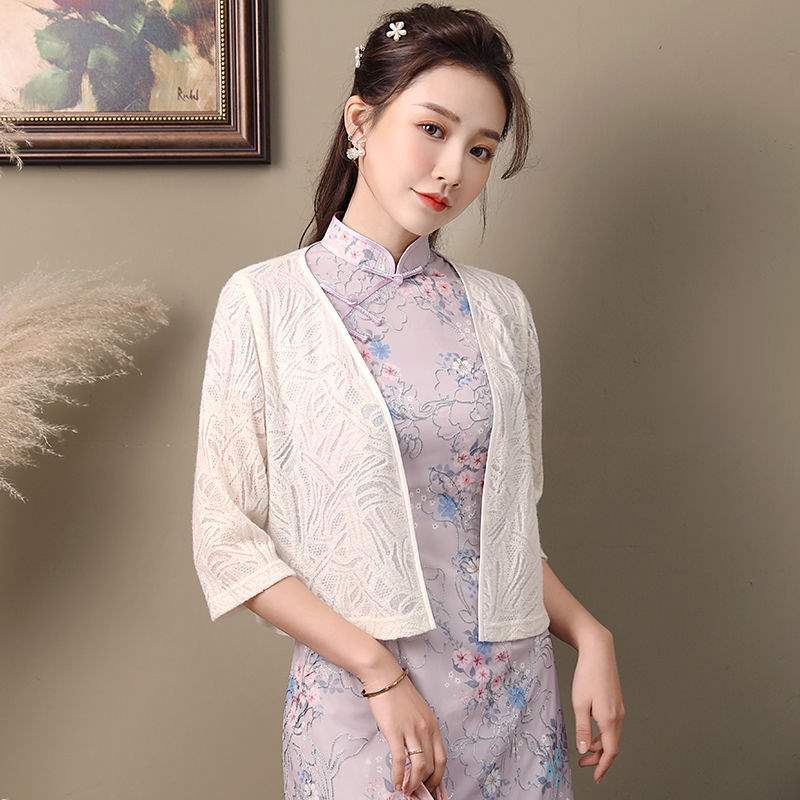 旗袍夏天外搭配的小开衫披肩春夏款新女士短款白色披肩4xl146155斤