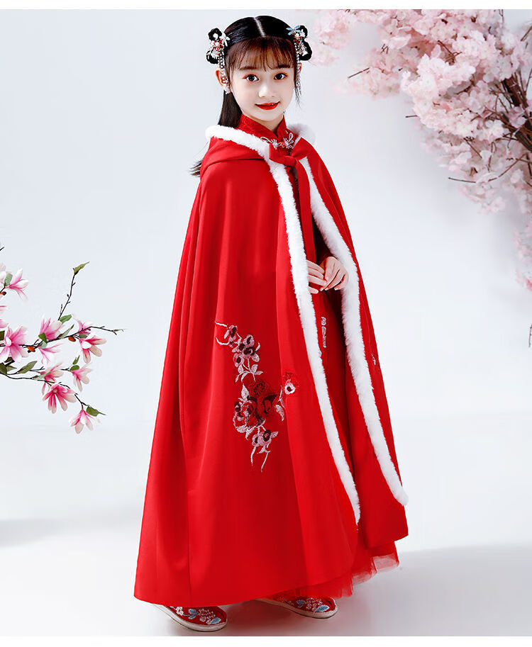 温仟轩女童古装汉服披风外套斗篷冬装加厚保暖古风女童披风外套女童