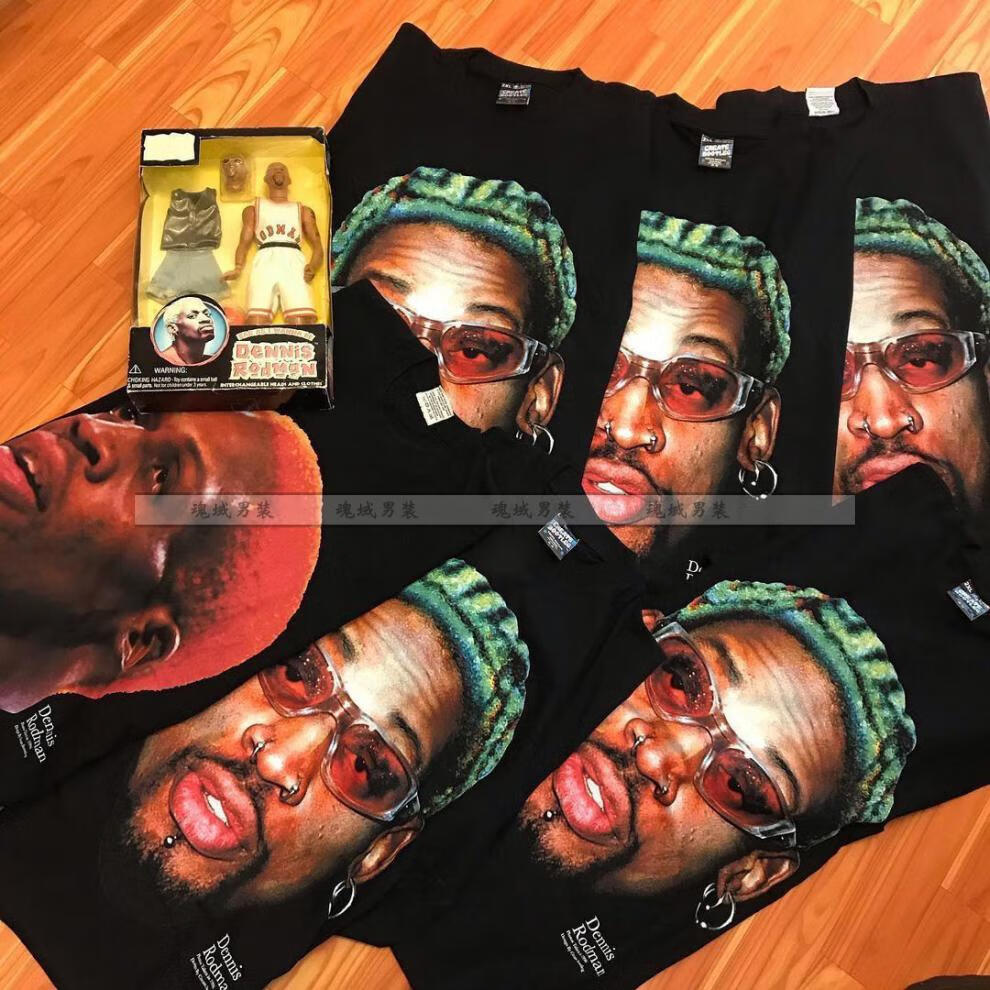 美式复古vintage圆领黑色潮流t恤短袖高街百搭半袖2022 罗德曼红头 m