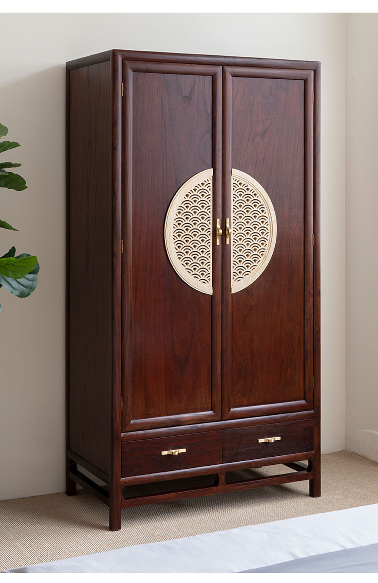 挂衣柜实木主卧衣柜新中式实木大衣老榆木卧室转角衣橱家用禅意收纳挂