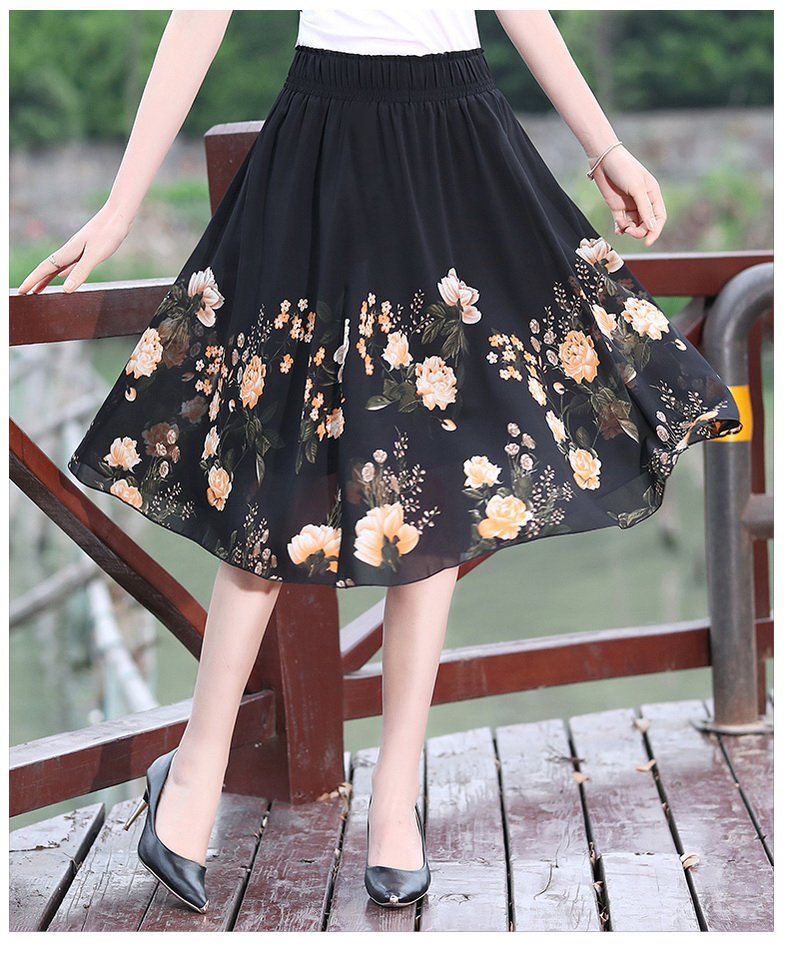 中老年半身裙民族风松紧腰妈妈半身裙夏季小个子时尚雪纺百搭短裙子