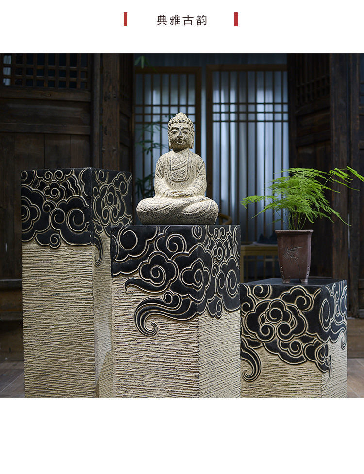 新中式复古摆件禅意祥云柱庭院造景展示柱落地电视柜旁边茶室装饰50cm