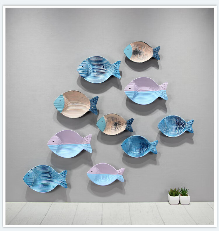 地中海墙壁饰立体小挂件鱼形样板房儿童房墙面装饰品背景玄关挂饰一套
