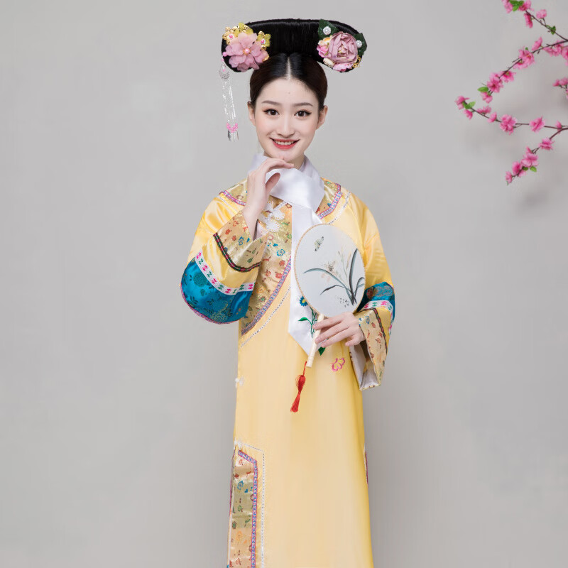 清朝古装女古代公主满族贵妃娘娘旗袍装演出还珠格格服装浅蓝色单独