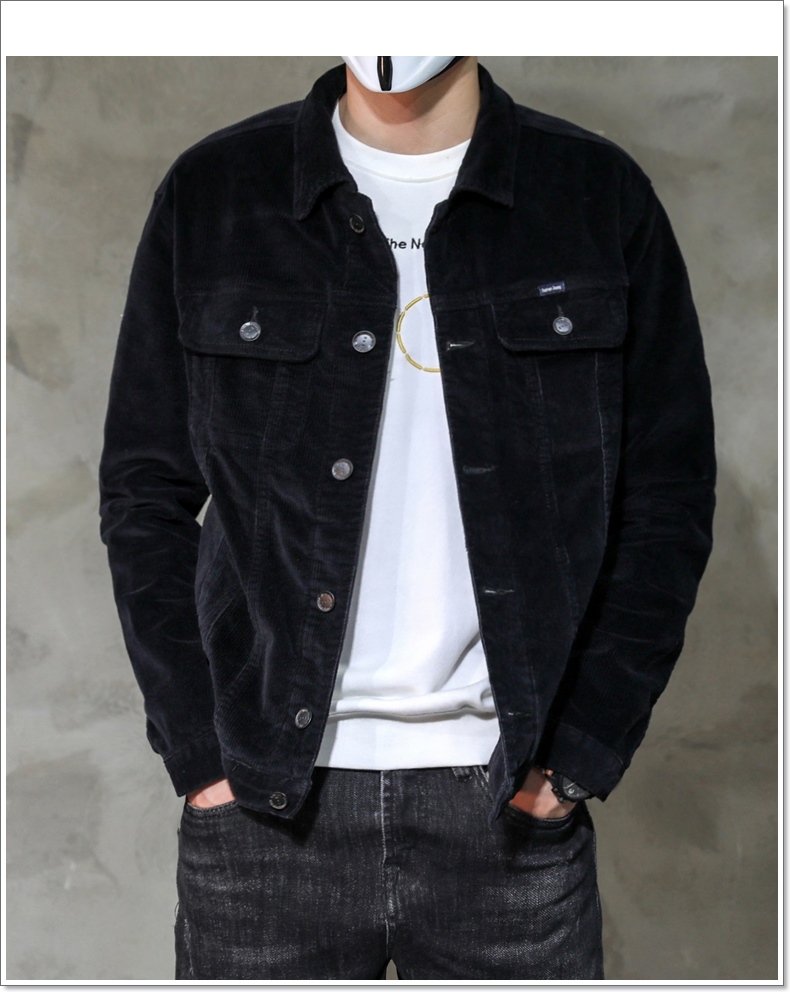 保罗秋冬季灯芯绒外套男修身弹力条绒休闲牛仔夹克男简约百搭工装上衣