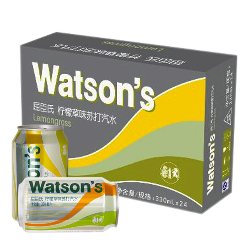 屈臣水氏(watsonss)苏打水气泡水330ml*24听/箱 天然苏打水经典黑罐