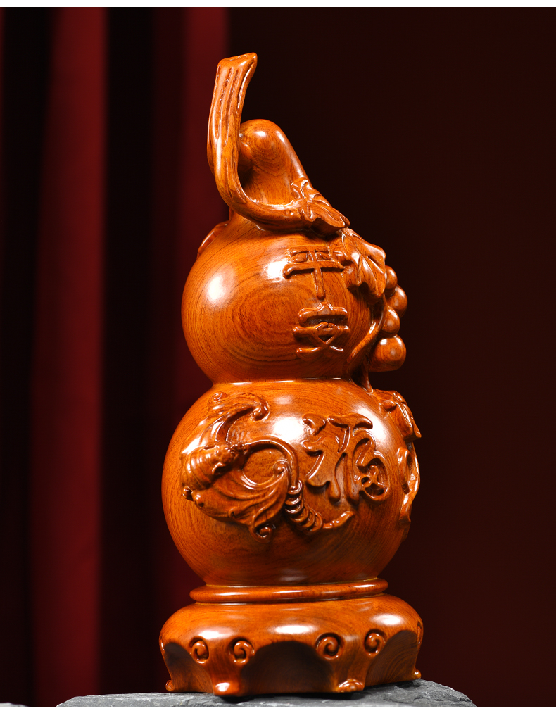 细细木语木雕摆件葫芦实木头雕刻家居客厅书架办公司开业玄功装饰工艺