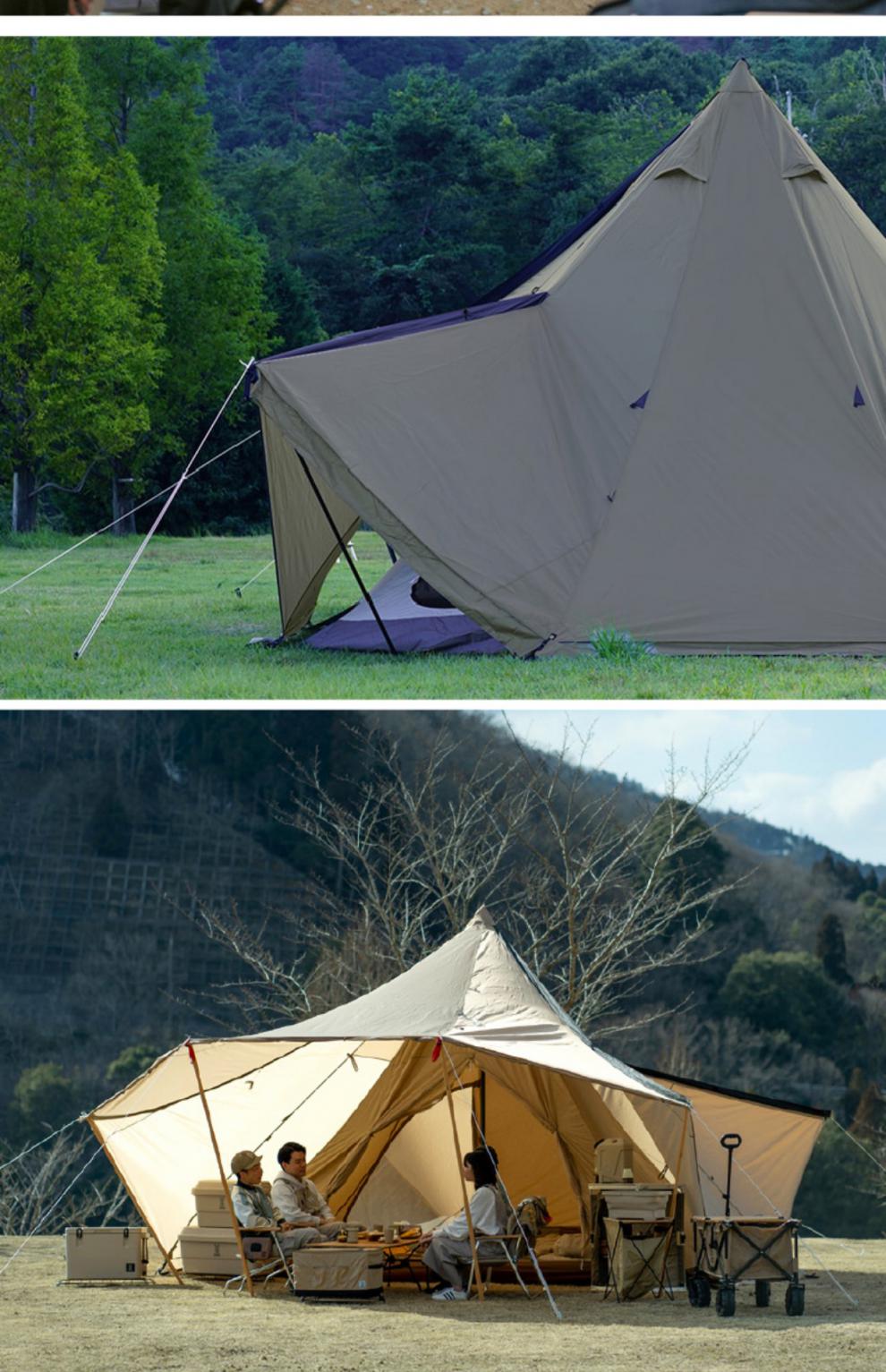 日本dod帐篷户外加厚日本dod 户外精致露营两室金字塔尖顶帐篷卡其色