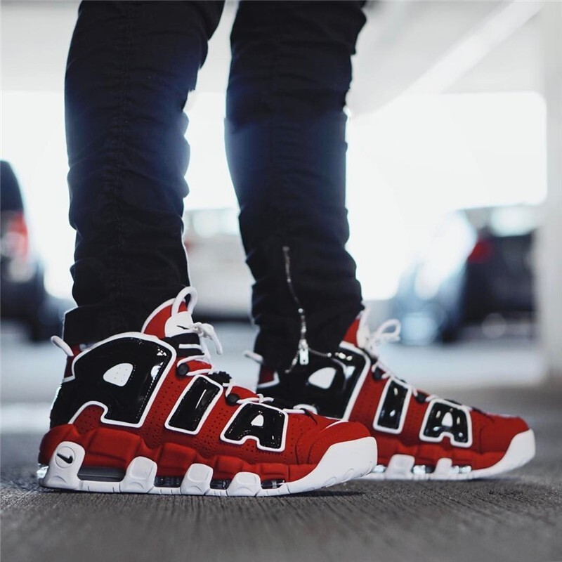 nike耐克 more uptempo 男子黑红公牛大air皮蓬篮球鞋 921948-600 dv