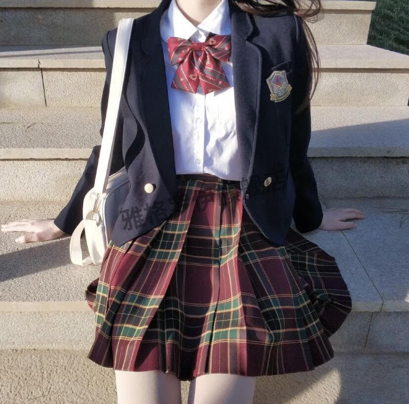 jk制服秋冬季套装烟灰jk半身裙秋冬初高中生学院风衬衫西装外套格子