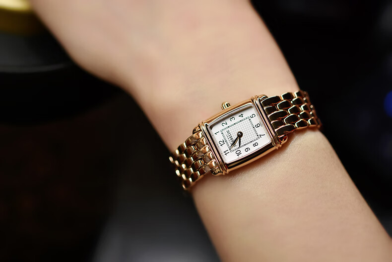 欧美表法国赫柏林手表女士石英表复古方盘玫瑰金小金表情人节礼物1743