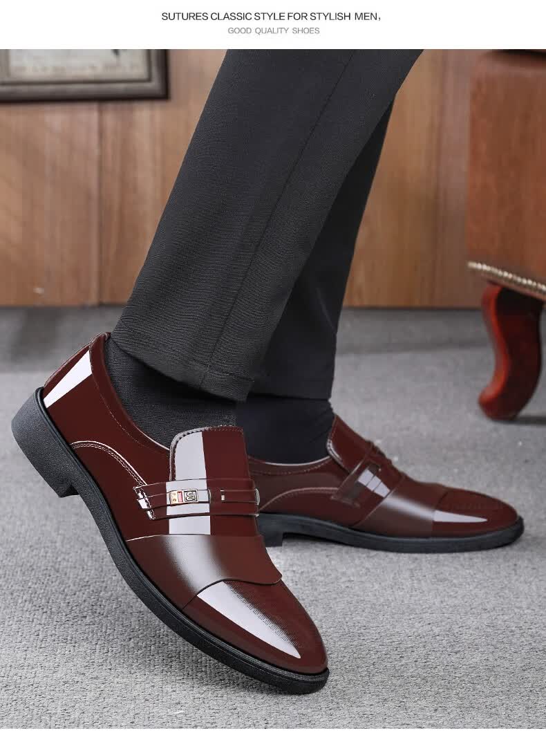 漆皮休闲真皮亮皮鞋男漆面男士亮面皮鞋男商务装鞋婚鞋尖头英伦风男鞋