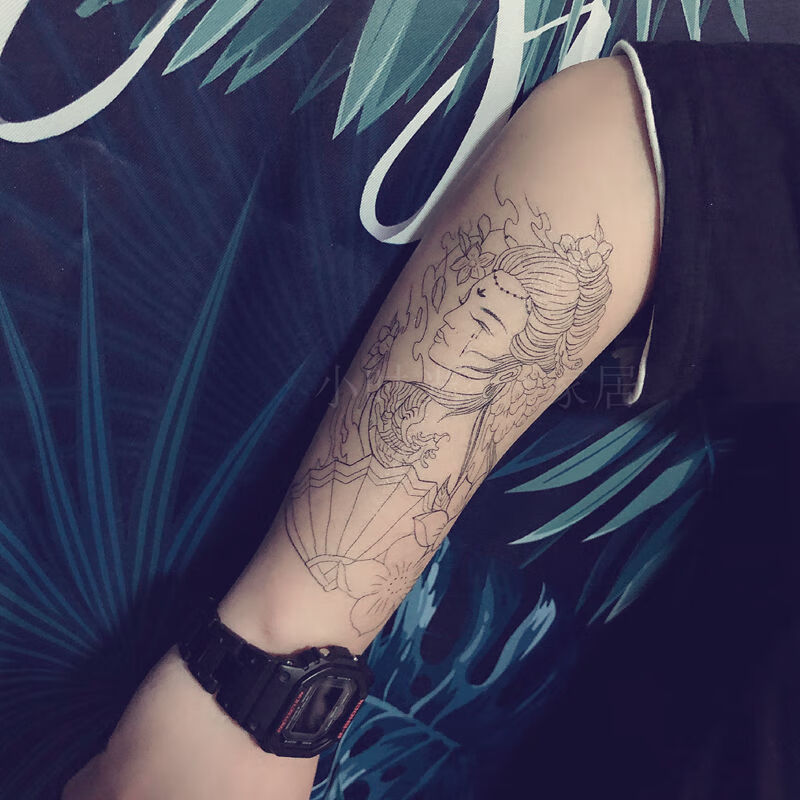 线条艺伎防水男女社会纹身贴半臂纹身贴果汁 貂蝉 落泪(共两张)【图片