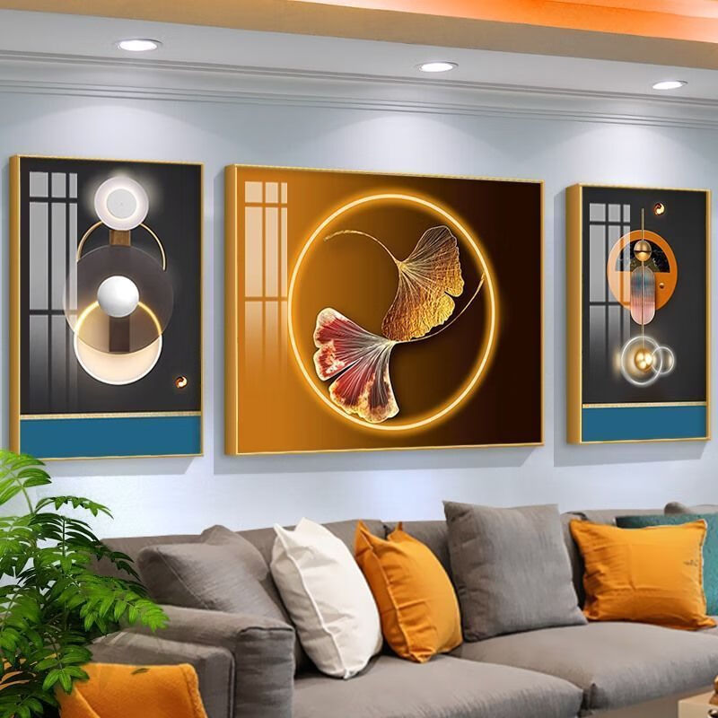 工厂现发客厅装饰画沙发背景墙三联画现代简约晶瓷画时尚艺术轻奢大气