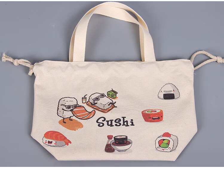 可爱帆布子学生日式手提大容量上班便当袋带饭保温袋便当包 日式束口