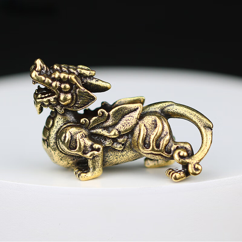 手工纯铜实心家居饰品獬豸汽车桌面摆件 黄铜貔貅钥匙扣挂件 小号獬豸