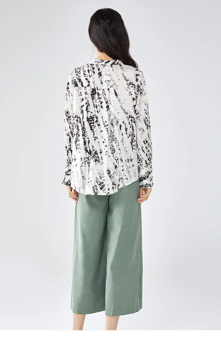 艾莱依2020年春季新款浪漫印花仙气雪纺衫女v领上衣6019aa24035 白底