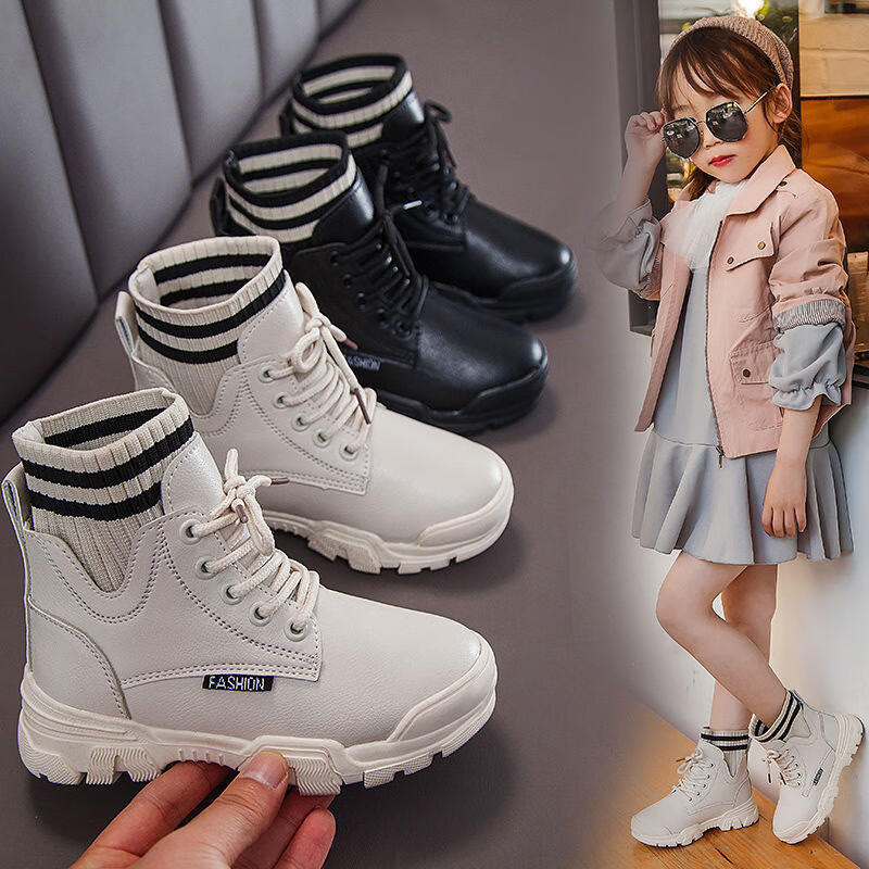 小女孩秋天穿的靴子马丁靴女春秋小学生儿童秋冬女童英伦风短靴皮靴