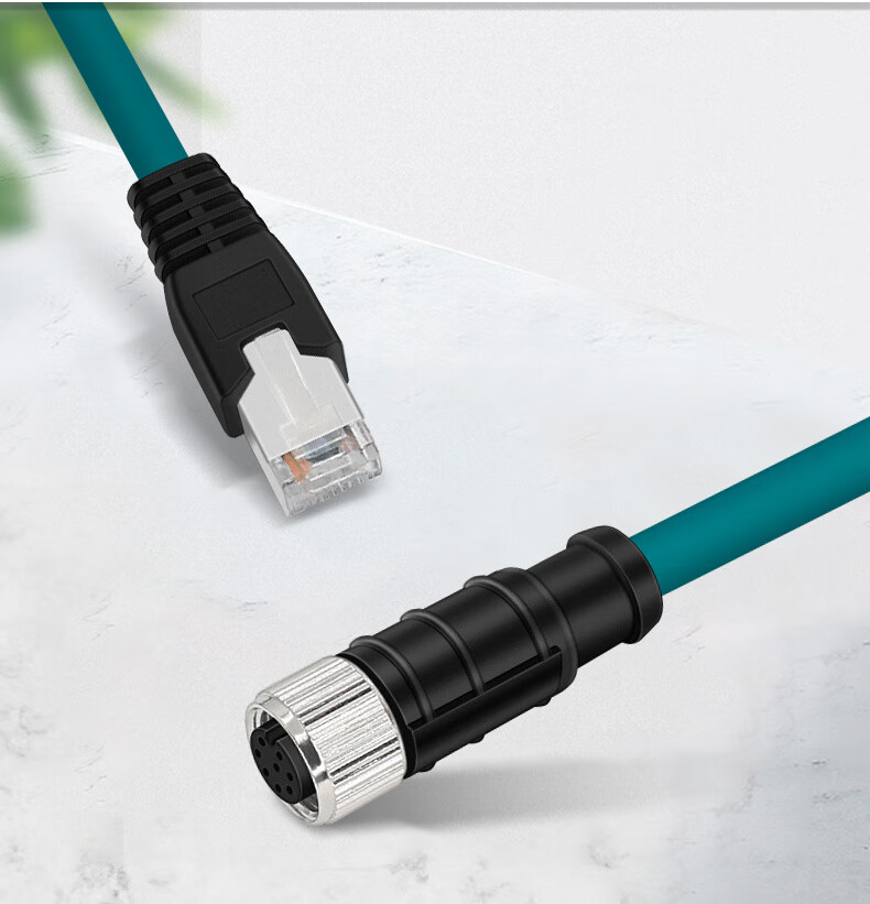 m12母转rj45双屏蔽4针直头d型编码工业以太网线8芯a传感器线缆1米8芯