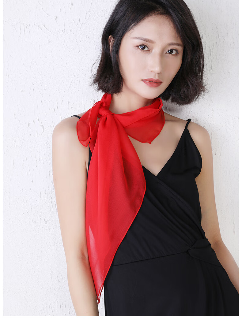 新品丝巾妈妈杭州丝绸围脖时尚纱巾小方巾女百搭丝巾秋冬款大红色围巾