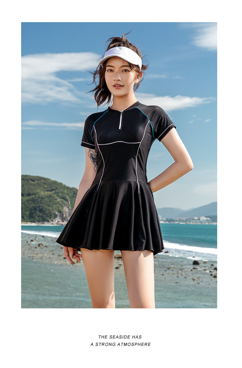 361度泳衣女遮肚显瘦连体裙式泳衣年新冬季泡温泉游泳装黑色m建议身高