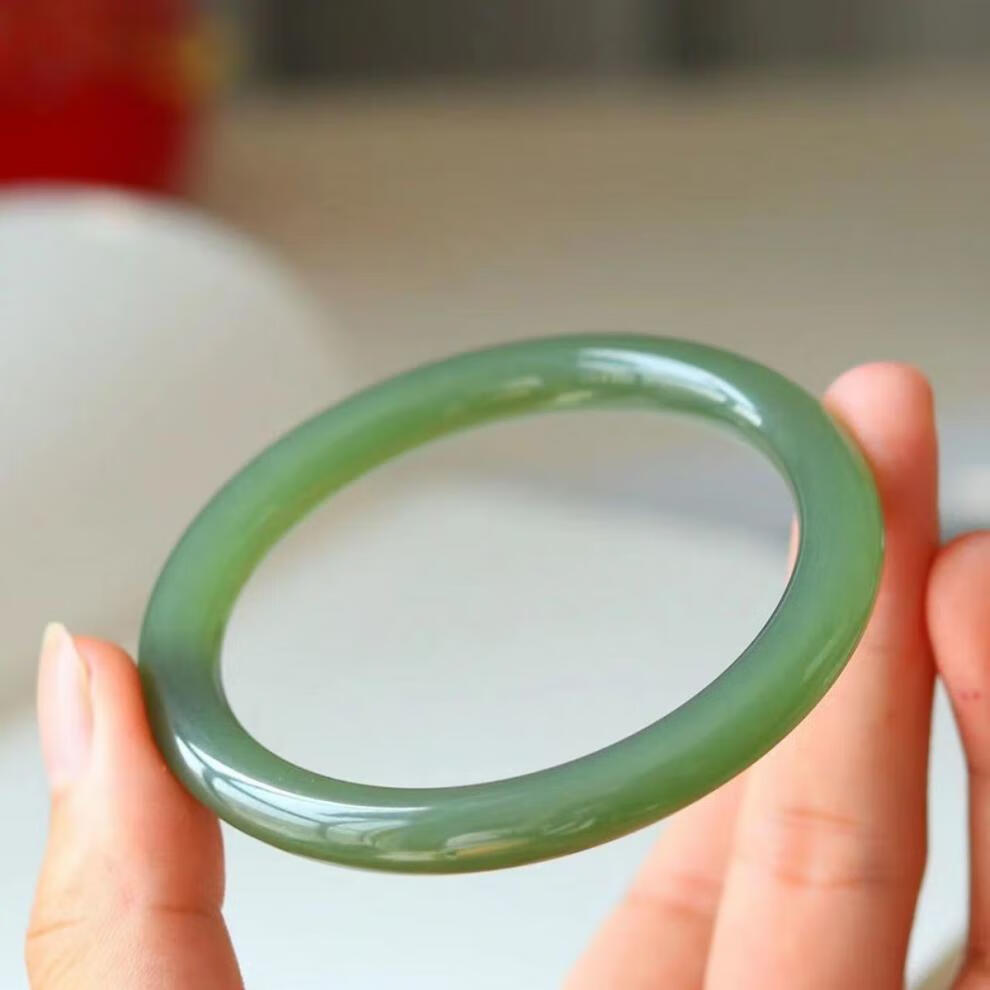 青白玉手镯圆条冰种新疆和田玉青玉冰透晴水色玉石镯子 手镯内径50