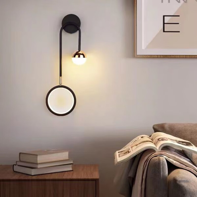 床头灯卧室家用墙壁灯2021款创意简约客厅背景墙书房现代过道楼梯黑方