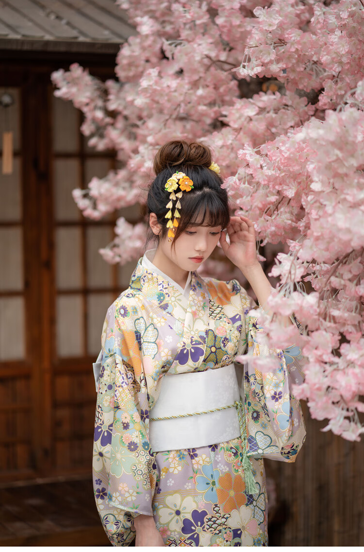 和服女正装日系和风改良浴衣花绿色碎花复古可爱少女旅拍赏樱连衣裙花