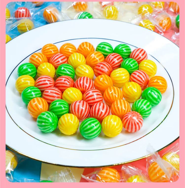 泡泡糖水果味西瓜形状儿童零食口香糖儿时回忆散装彩球怀旧小糖果爆浆
