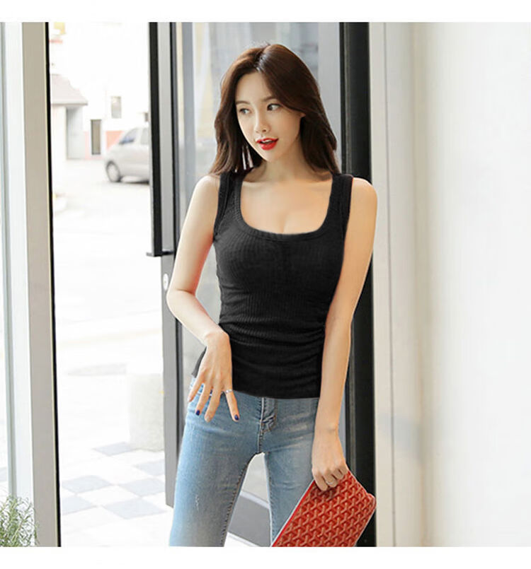 女士低胸跨栏背心紧身性感吊带背心女夏季外穿修身百搭无袖纽扣内搭