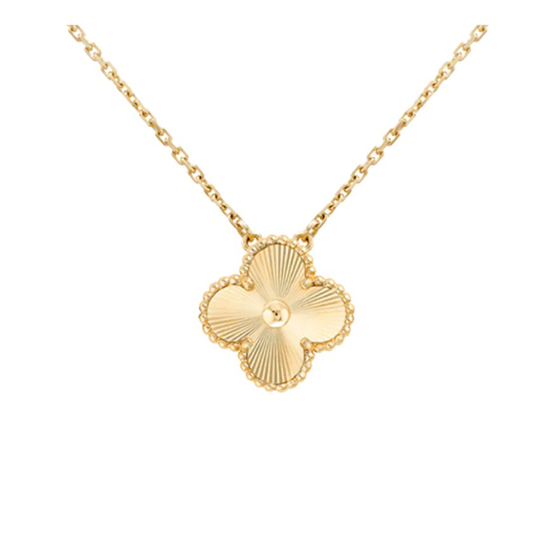 vca梵克雅宝项链女 玑镂雕花18k黄金镭射四叶幸运图腾吊坠女士 小号