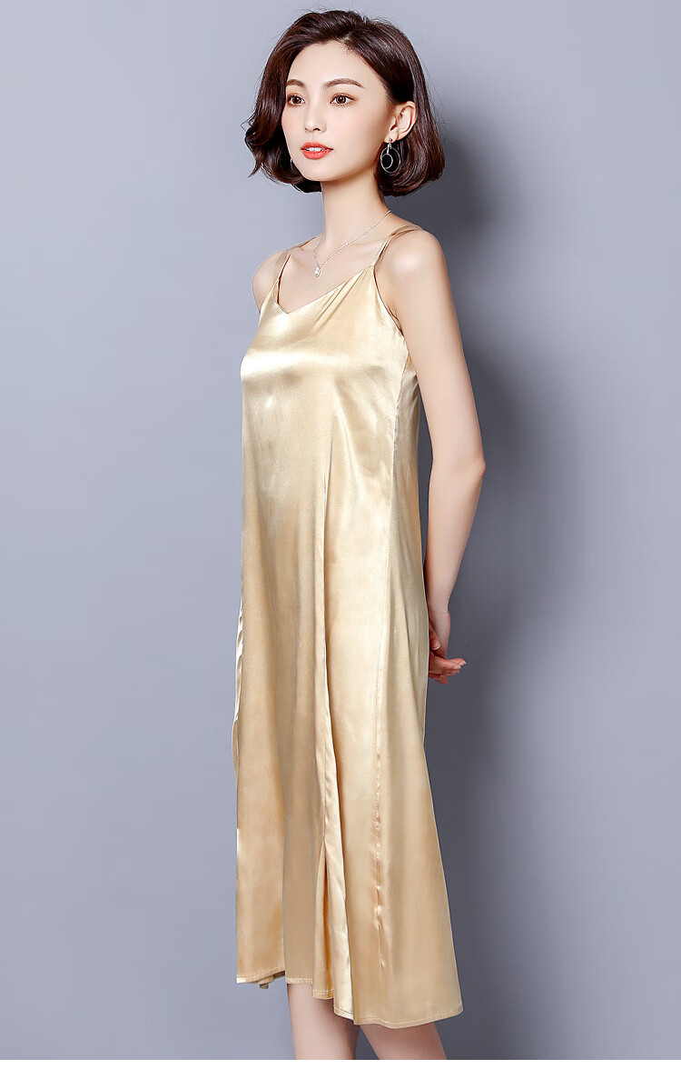 纯色仿真丝连衣裙中长款仿桑蚕丝吊带裙大码修身内搭打底裙2020夏季