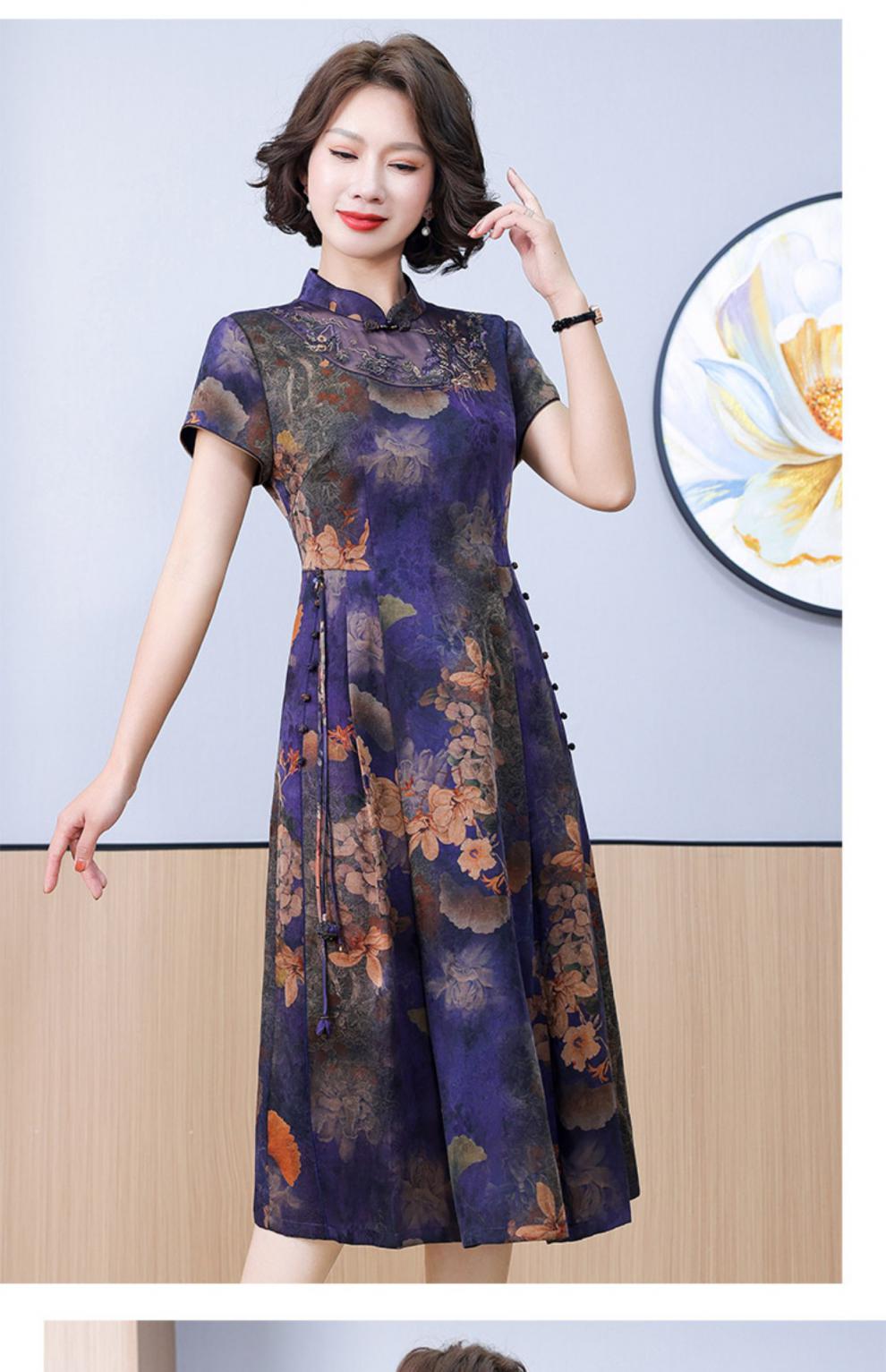 欧迪鸟品牌女装香云纱连衣裙春夏新款真丝改良旗袍礼服喜婆婆平时可穿