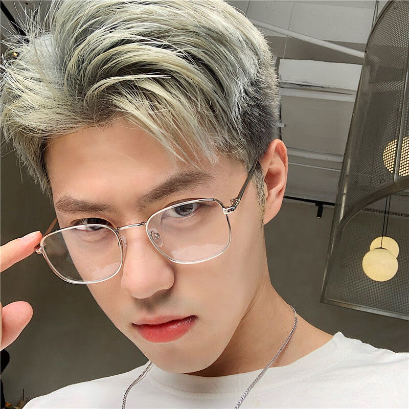 男士平镜网红方框眼镜原宿文艺复古金丝边眼镜框架韩版男潮眼镜女学生