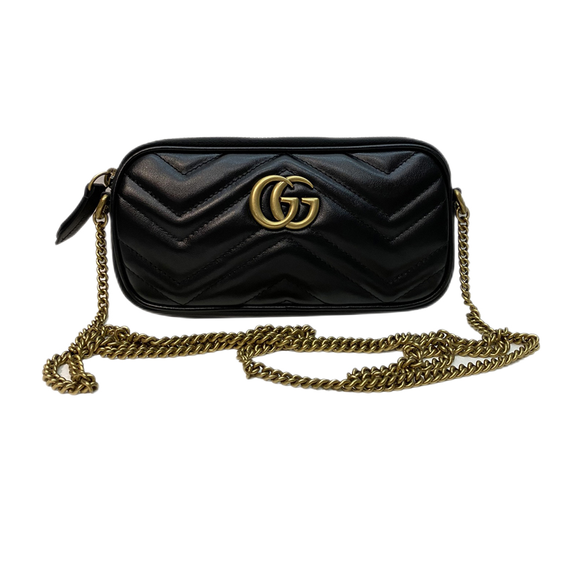 精品gucci古驰女士黑金marmont链条包cs黑色1910