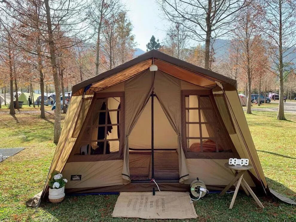 小·川帐篷户外林间小屋浅色多人同款精致轻奢露营双层保暖防雨 黑胶