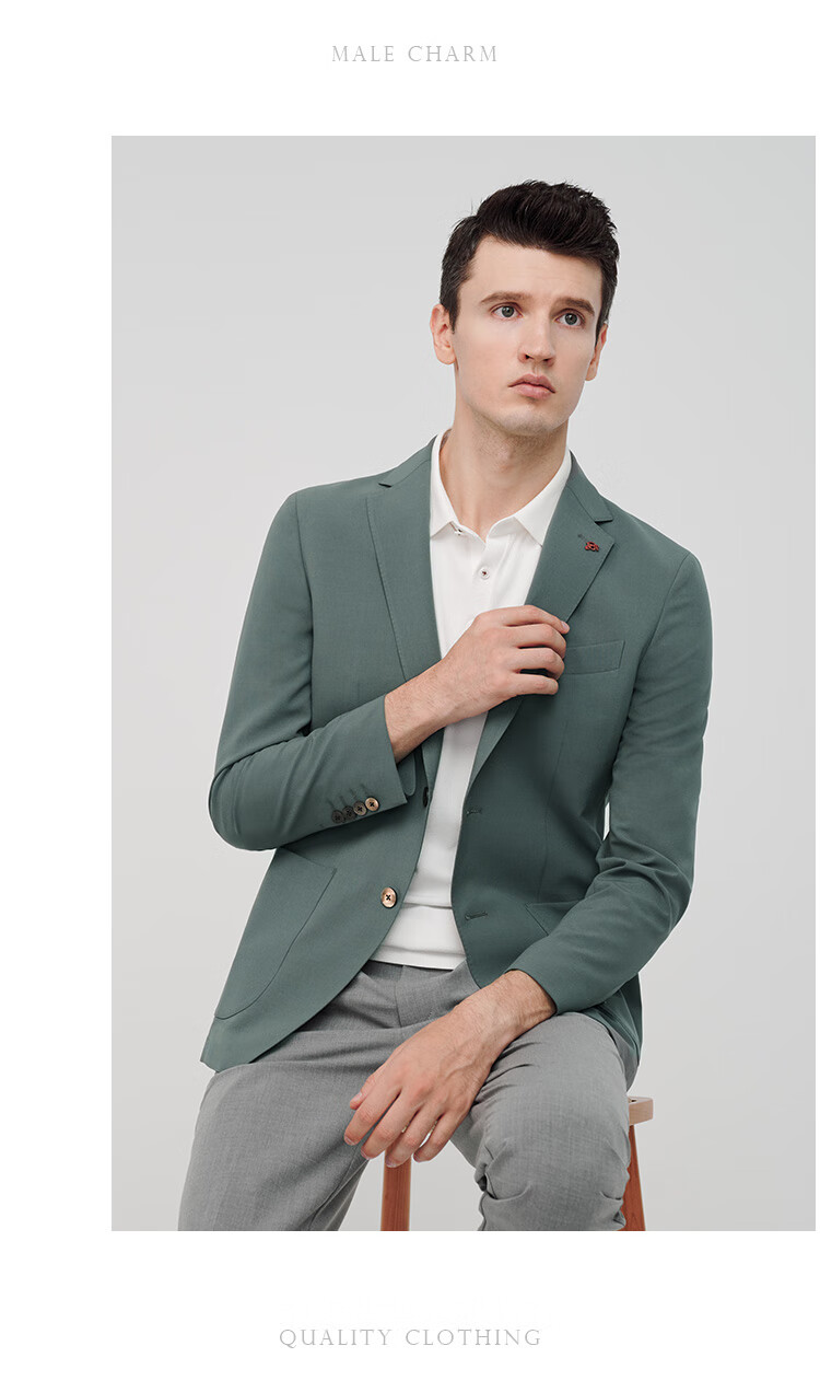 jodoll乔顿男单西外套2022新款韩版潮流休闲修身平驳领西装外套青绿色