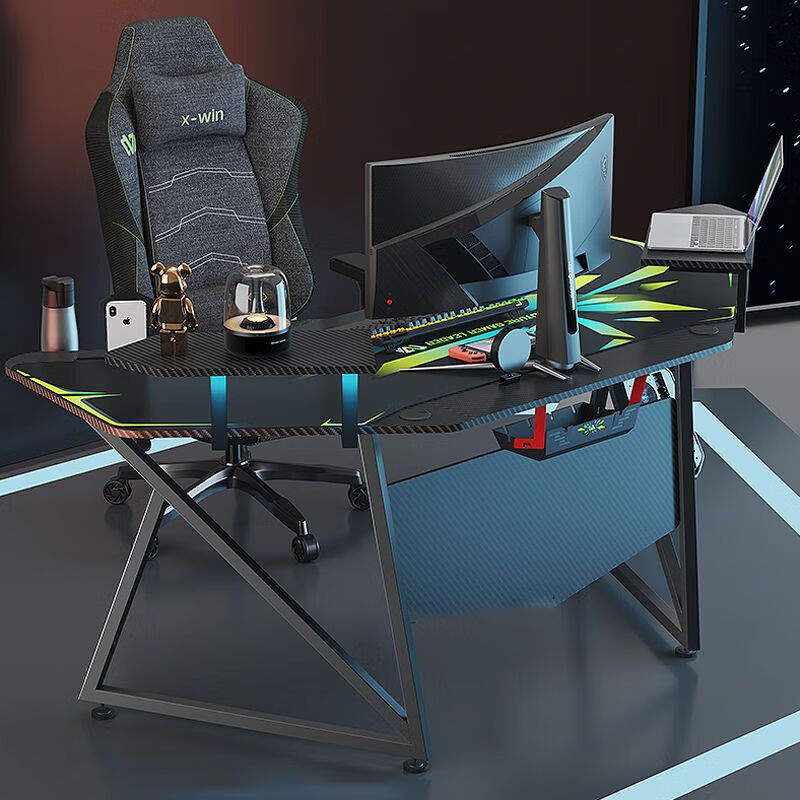 家用多功能直播用桌电竞桌子 180cm电竞桌 仿碳纤维桌面 黑架【图片