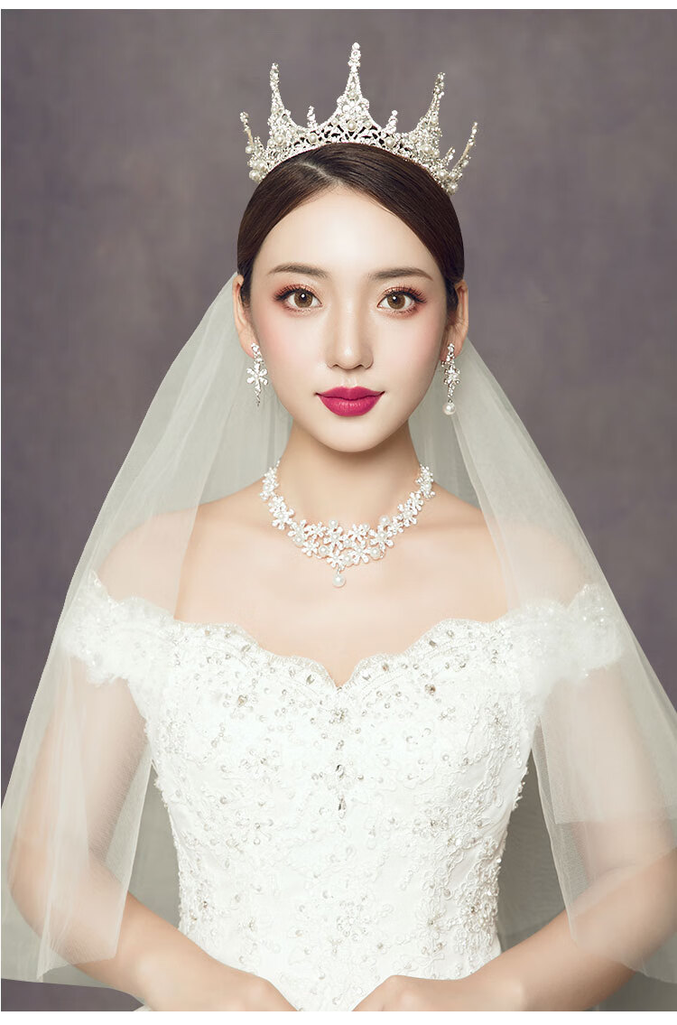 svpmecn皇冠头饰新娘王冠头纱结婚婚纱白纱森系仙项链大气三件套发饰