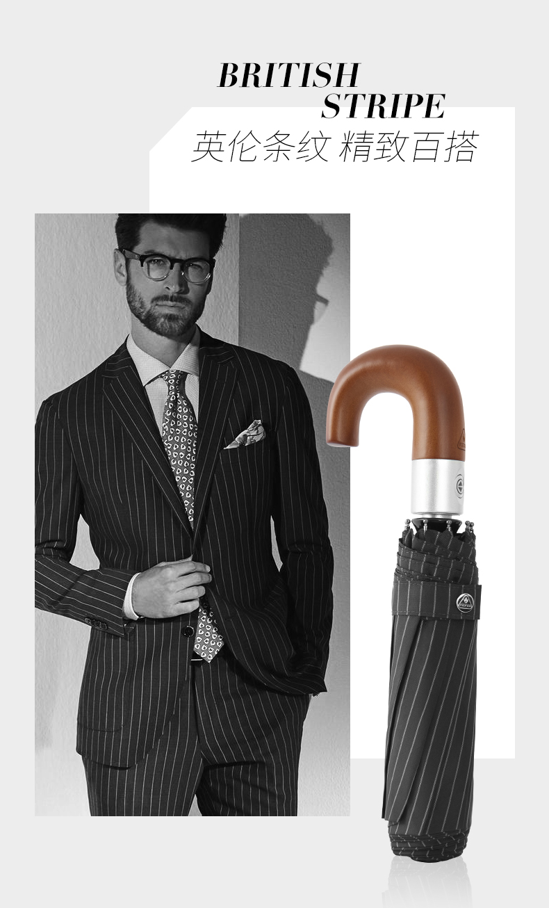 英国全自动折叠雨伞男加固抗风木柄雨伞绅士防晒防紫外线晴雨两用伞