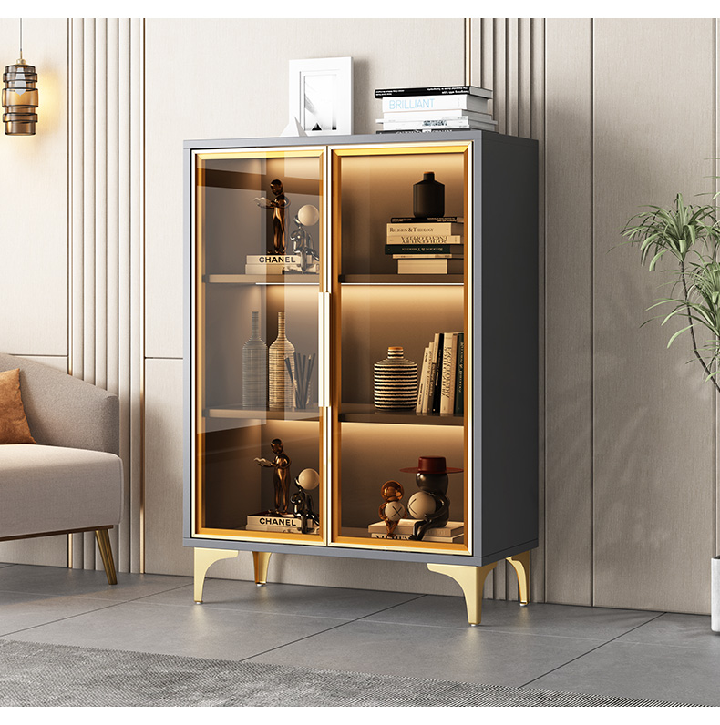 可狄 书柜防尘玻璃门轻奢简约现代书架落地储物柜收纳柜书橱展示柜